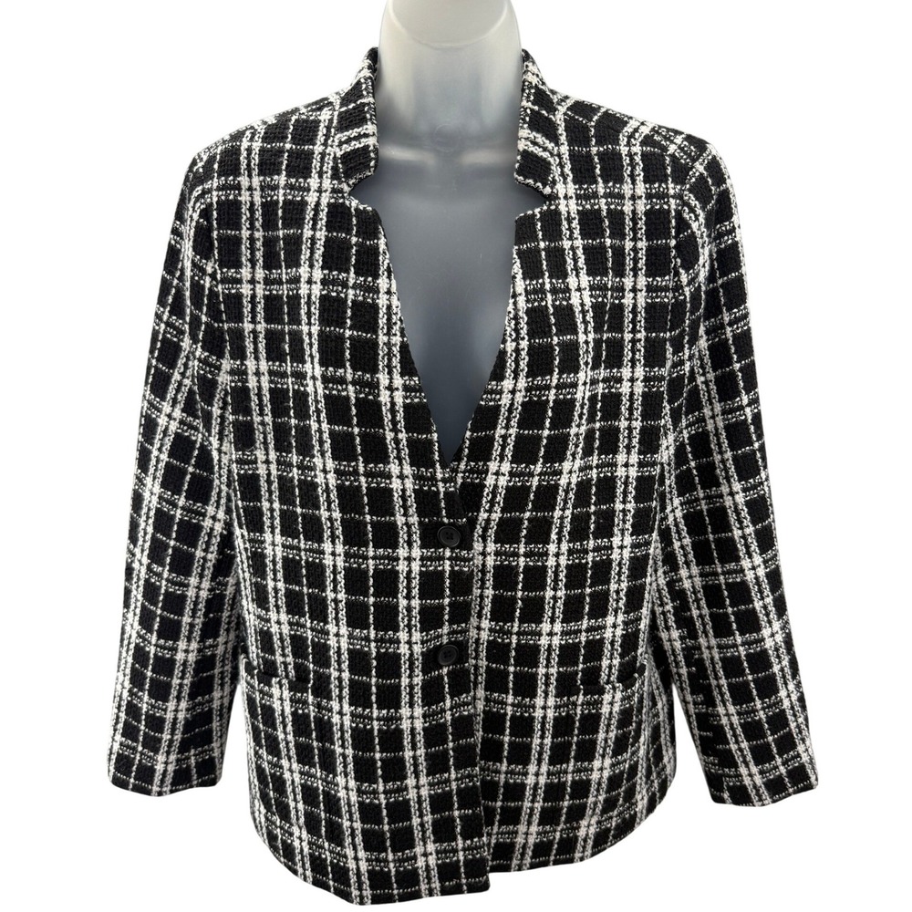 Banana Republic Womens Black Tweed Collarless Blazer Jacket Workwear Large